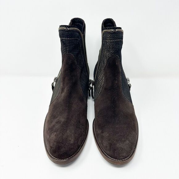 Sesto Meucci Womens Ankle Boots 39 Brown Suede Leather Woven Vero Cuoio Italy - Picture 5 of 16